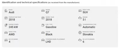 História do carro - Como verificar? : Identificação de carro usada e especificações técnicas (conforme recebido do fabricante)